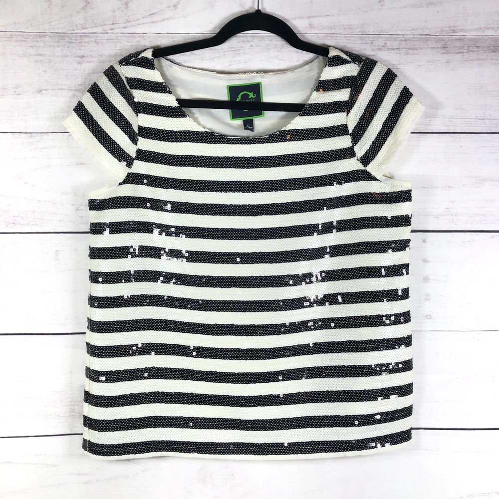 C.Wonder S Blouse Black Cream Stripes Sequins